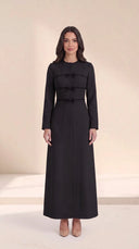 The Umniya Tailored Abaya with Bow & Contrast Trim Detail - TAL by The Abaya Lab