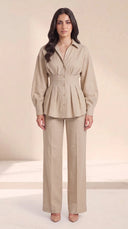 The Wiam Pleated Corset Waist Set, in Beige, front view