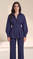 The Wiam Pleated Corset Waist Set, in Navy, front view