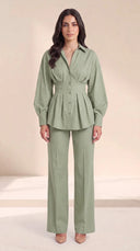 The Wiam Pleated Corset Waist Set, in Sage, front view