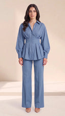The Wiam Pleated Corset Waist Set, in Blue, front view