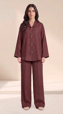 The Zakiya Pearl Frog Fastening Set, in Burgundy, front view