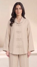 The Zakiya Pearl Frog Fastening Set, in Beige, front view