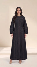 The Zuhra Button-Front Abaya with Contrast Topstitching - TAL by The Abaya Lab
