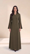 The Zulaikha Studded Mesh Cuff Abaya, in Green, front view