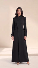 The Kholoud Asymmetric Fold Collar Abaya, in Black, front view