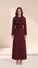 The Umniya Tailored Abaya with Bow & Contrast Trim Detail