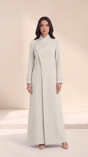 The Kholoud Asymmetric Fold Collar Abaya, in Off White, front view