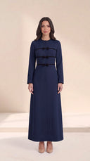 The Umniya Tailored Abaya with Bow & Contrast Trim Detail