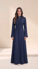 The Najat Military Pleat Front Abaya, in Navy, front view