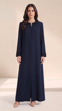 The Fareeda Beaded Branch Neckline Abaya, in Navy, front view