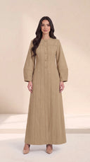 The Zuhra Button-Front Abaya with Contrast Topstitching