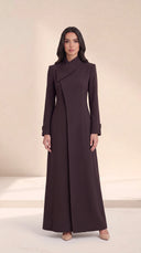 The Kholoud Asymmetric Fold Collar Abaya, in Brown, front view
