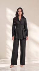 The Ruqaya Pleated Peplum Set, in Black, front view