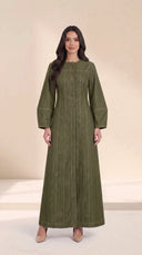 The Zuhra Button-Front Abaya with Contrast Topstitching
