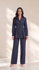 The Ruqaya Pleated Peplum Set, in Navy, front view
