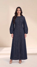 The Zuhra Button-Front Abaya with Contrast Topstitching
