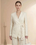 The Hadeel Linen Blend Braided Tie Blazer Co-Ord Set