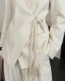 The Hadeel Linen Blend Braided Tie Blazer Co-Ord Set