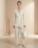 The Hadeel Linen Blend Braided Tie Blazer Co-Ord Set