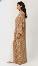 The Suha Soft Linen Open Front Check Abaya