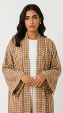 The Suha Soft Linen Open Front Check Abaya