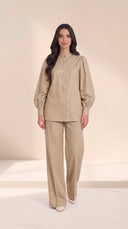 The Kaltham Pearl Flower Button Set, in Beige, front view