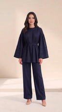 The Maysoon Pintuck Tie Waist Set, in Navy, front view