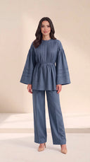 The Maysoon Pintuck Tie Waist Set, in Blue, front view