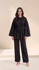 The Maysoon Pintuck Tie Waist Set, in Black, front view