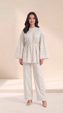 The Maysoon Pintuck Tie Waist Set, in Off White, front view