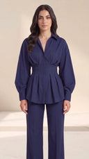 The Wiam Pleated Corset Waist Set, in Navy, front view