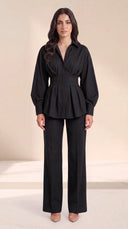 The Wiam Pleated Corset Waist Set, in Black, front view