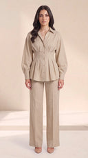 The Wiam Pleated Corset Waist Set, in Beige, front view