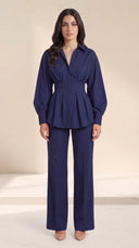 The Wiam Pleated Corset Waist Set, in Navy, front view
