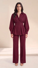 The Wiam Pleated Corset Waist Set, in Burgundy, front view