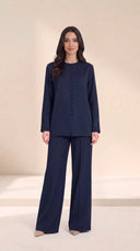 The Balqees Covered Button Front Set, in Navy, front view