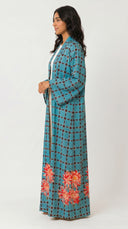 The Afiya Geometric Floral Print Open Front Abaya