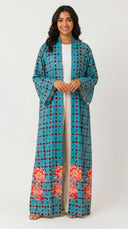 The Afiya Geometric Floral Print Open Front Abaya