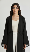 The Noorain Floral Tassel Open Abaya