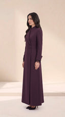 The Areen Asymmetric Lapel Wrap Abaya, in Dark Purple, side view