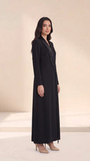 The Fatin Fringed Shawl Lapel Abaya, in Black, side view