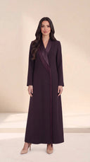 The Fatin Fringed Shawl Lapel Abaya, in Dark Purple, front view
