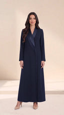 The Fatin Fringed Shawl Lapel Abaya, in Navy, front view