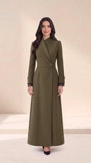 The Areen Asymmetric Lapel Wrap Abaya, in Green, front view