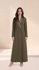 The Fatin Fringed Shawl Lapel Abaya, in Green, front view