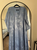 The Noura Dusty Blue Satin Jacquard Abaya