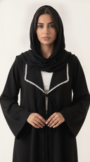 The Fawzia Lace Trim Tie-Front Abaya