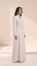 The Najat Military Pleat Front Abaya, in Off White, side view