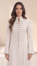 The Najat Military Pleat Front Abaya, in Off White, front view